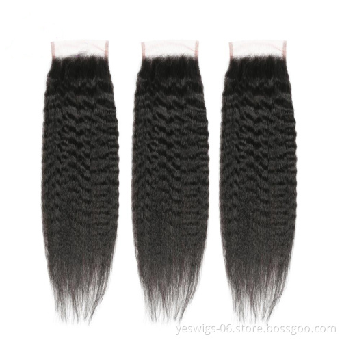 Kinky Straight 4x4 Lace Closure Brazilian Human Hair Extensions Virgin Cuticle Aligned Human Hair Yaki Straight 4X4 Lace Closure